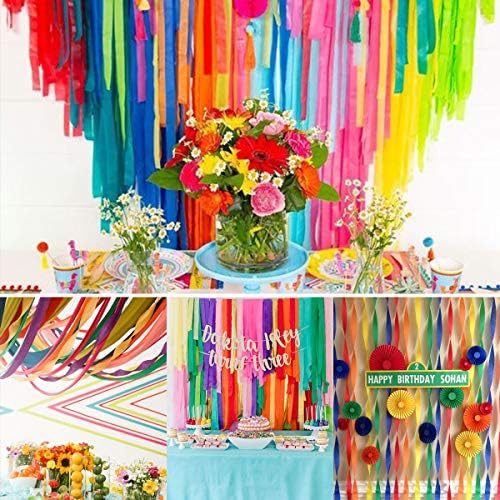 Crepe Paper Streamer Set, Rainbow Colored Party Decorations, Multi-Color Streamers for Weddings, Birthdays, and Indoor Events, Festive Backdrop and Ceiling Decor 984ft 12-Roll