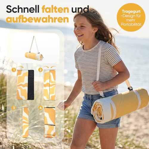 Sekey Picnic Blanket Waterproof 200 x 200 cm, Beach Blanket Sand-Free | Padded, Three-Layer Structure, PEVA Waterproof Base, Tie Strap Carry Strap, Suitable for Picnics, Camping, Beach