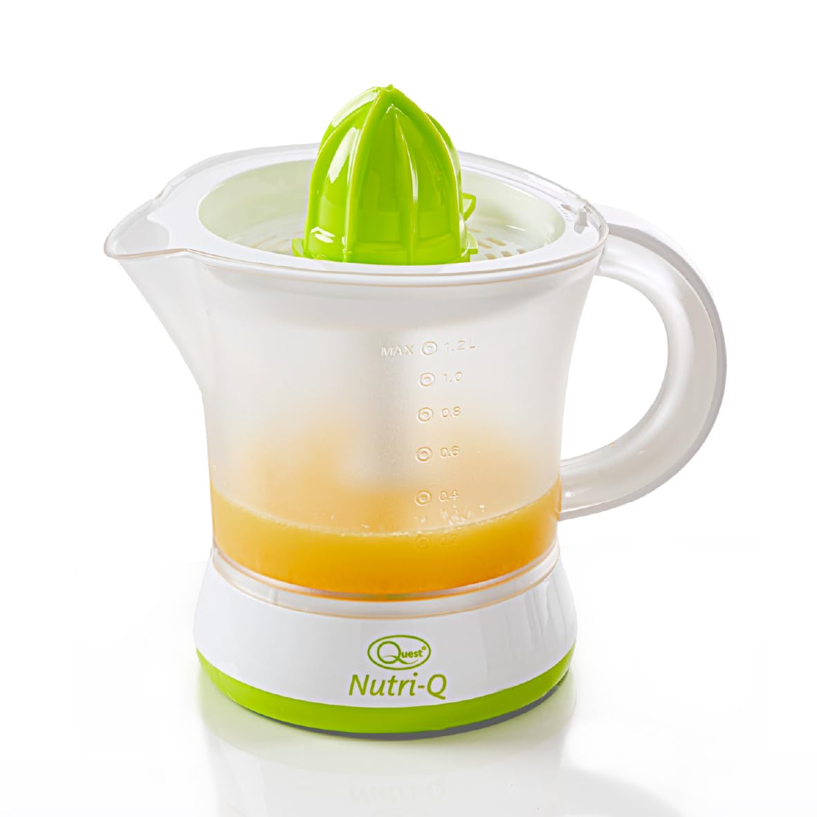 Quest Nutri-Q 34210 Quick Press Electric Citrus Juicer / 2 Different Cone Sizes / 1.2L Jug/Adjustable Pulp Strainer/Dual Direction Juicing/Low Noise/Dishwasher Safe Parts