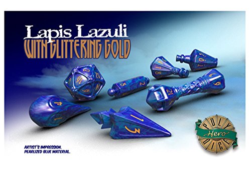 PolyHero Dice: Wizard 7 dice Set: Lapis Lazuli/Gold