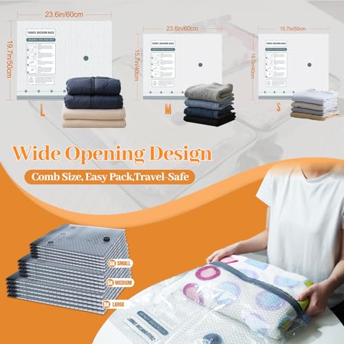 SOUNDCOUS Travel Vacuum Storage Bags for Clothing with Portable Electric Pump, 12 Pack Space Saver Vacuum Storage Bag, Compression Packing Bag for Clothes Luggage & Suitcase