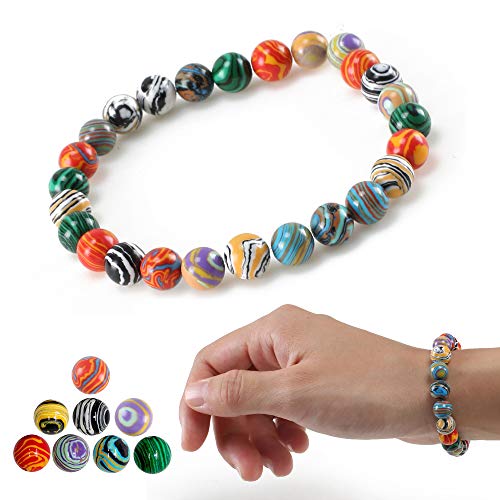 ManYee 200pcs Marble Glass Beads for Jewelry Craft Making Supplies 8mm Round Beads 7 Mixed Colors Marbleized Beads for Bracelets Necklaces Lampwork Beads with 8M Fishing Cord