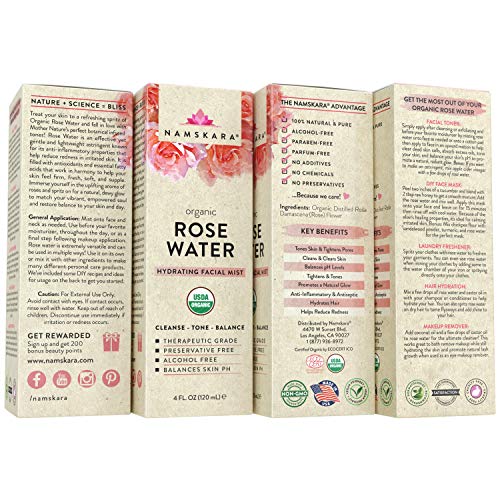 USDA Organic Rose Water Facial Toner Astringent - Anti Aging Hydrating Primer & Makeup Face Setting Spray Mist From Fresh Moroccan Rose Petal Water - 100% Natural Cleanser For Glowing Skin