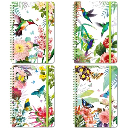 DWIYITTN A5 Spiral Notebook for Women, 4 Pack Hardback Notebook Gift Set 160 Lined Pages Spiral Bound with Elastic Closure for School College Work Home to Write Note Taking