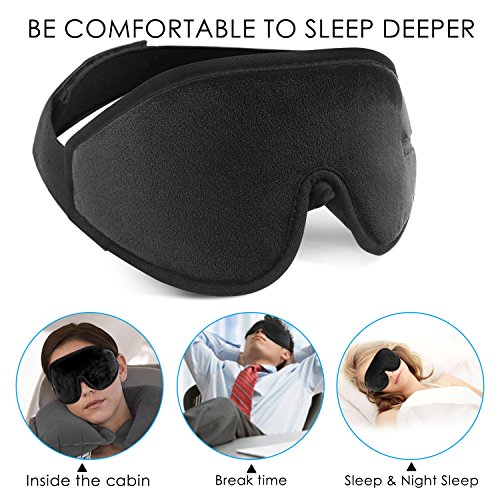3D Sleeping Mask Eye Cover, Cshidworld Patented Design 100% Blackout Sleep Mask Contoured Comfortable Lightweight Adjustable Eye Mask & Blindfold for Travel, Nap, Shift Works (Black)