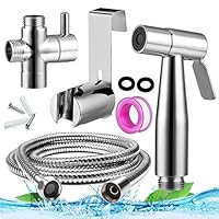 Handheld Toilet Bidet Sprayer Set Pipe Shattaf Water Cleaner Cloth Diaper Sprayer for Toilet Attachment with Water Pressure Control Hose and T Valve-Chrome