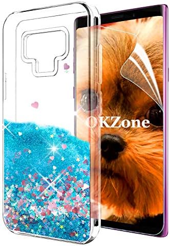 OKZone Case for Galaxy Note 9 Case Glitter [with HD Screen Protector], Fashioin Flowing Liquid Sparkly Bling Quicksand 3D Glitter Design TPU Protective Case For Galaxy Note 9 (Blue Heart)