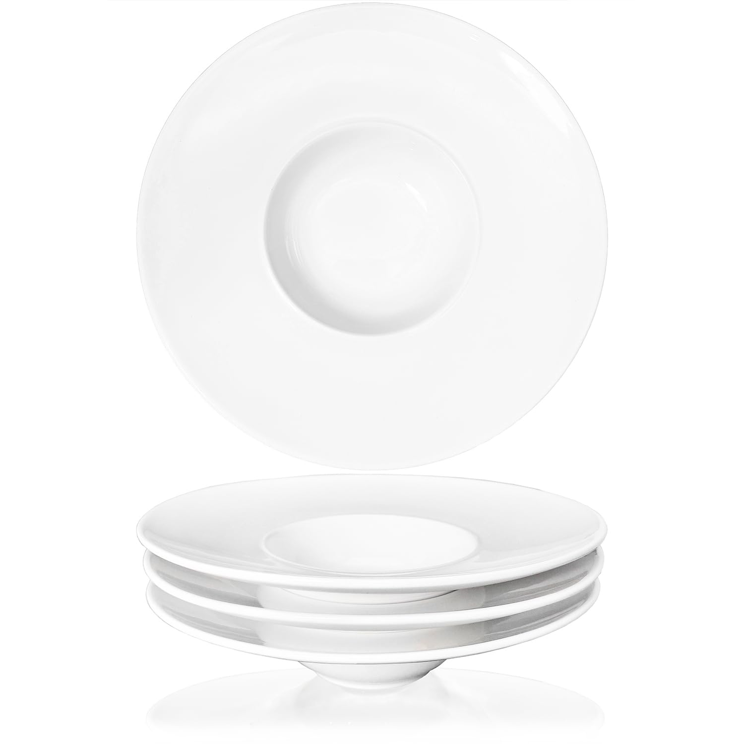 jinsongdafa Soup Bowls, Soup plates with Rim, 150 ml Pasta Bowl Set of 4, White Shallow Bowl Plates, Porcelain Bowls with Rimmed, best choice for Gourmets, high-end restaurants and chefs, White 21.5CM