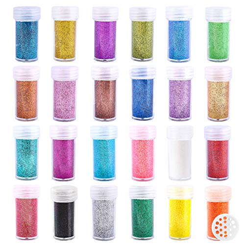 Extra Fine Glitter, Set of 24 Colors Nail Arts Face Hair Eye Lip Gloss Makeup Glitter, Slime,Tumbler and Epoxy Resin Crafts Loose Powder Shaker