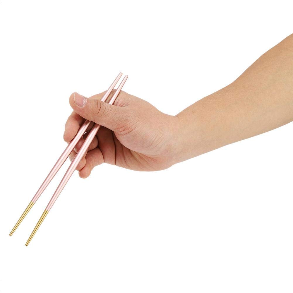 Stainless Steel Chopstick Set Japanese Sushi Gold Chopsticks Tableware Set(Pink)