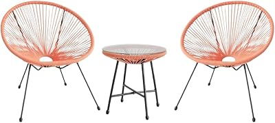 EVRE Goa Coral Bistro Set - 2 Chairs & Glass Top Table for Outdoors