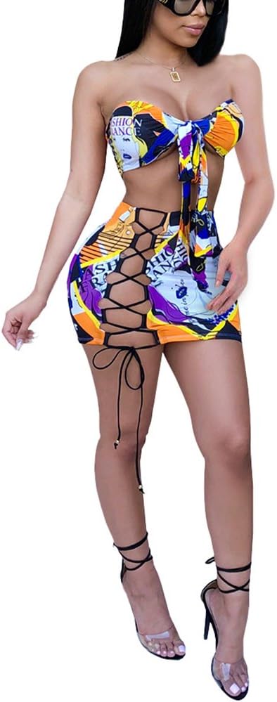 Women's 2 pc Outfits Romper Sleeveless Tiered Front Crop Top Tight Short Pants Suit Set
