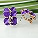 Navachi 18k Gold Plated Crystal Purple Enamel Leaves Flower Omega Earrings