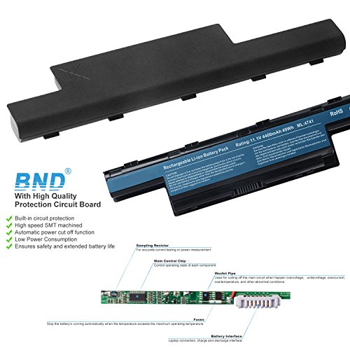 BND Laptop Battery for Acer/Gateway NV55C NV59C NV50A NV53 NV53A NE56R41U NE56R31U NV55C03U NV53A24U NV56R - 12 Months Warranty [6-Cell 4400mAh/49Wh] - Thumbnail 4