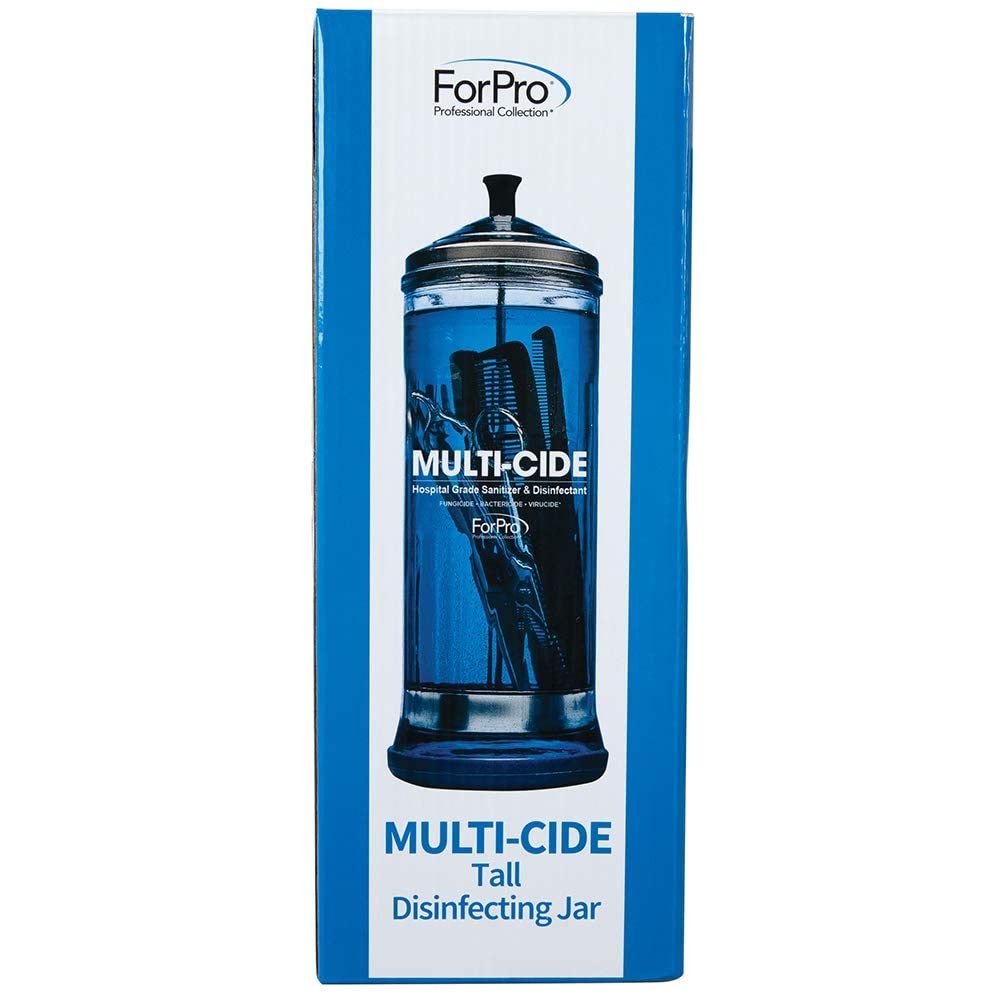 ForPro Multi-Cide Tall Glass Jar, for All Hairstyling Tools Including Brushes, Combs & Shears, 37 oz