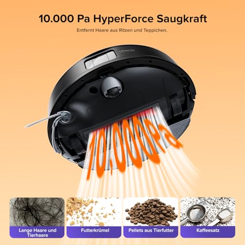 roborock Q10 S5+ Saugroboter mit Wischfunktion, 10.000 Pa HyperForce Saugkraft, Dual Anti-Tangle System, Auto Lifting Mopping, Ideal für Tierhaare, Teppiche, Hartböden (Schwarz) thumbnail 3