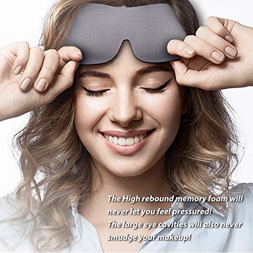 PrettyCare 3D Sleep Mask (Black and Grey with 2 Pack) Eye Mask for Sleeping - Contoured Night Blindfold for Airplane with EarPlugs & Yoga Silk Eye Bags for Travel, Best for Men Women