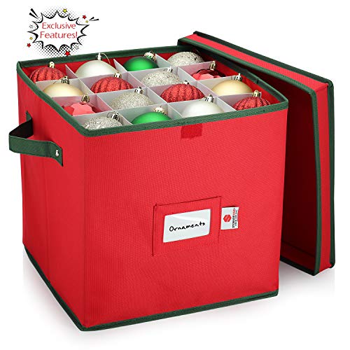 StorageMaid Christmas Ornament Storage Box - Festive Sturdy Xmas Organizer Container for Safe, Secure Storage - Christmas Decoration Box Equipped with a Velcro Cover & Card Slot - 12 x 12 x 12 in - Thumbnail 4