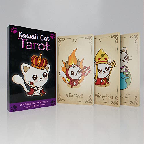 Cat Tarot Cards and Kawaii Tarot - 22 Major Arcana Card Deck – Kawaii Cat Tarot - Cat Lover Gifts, for Beginners and Experts, Includes Online Guide
