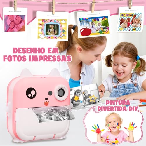 Câmera Instantânea (pink), Câmera Instantânea, Pode Imprimir Fotos, Grafite Diy, Vídeo HD, Pixels HD de 2400W