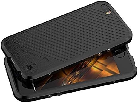 iPhone SE Case,iPhone 5S Case,Hsiaofe Premium Aluminum Frame Metal Bumper Case for iPhone 5/5S with PU Leather Back Sticker Cover(Black)