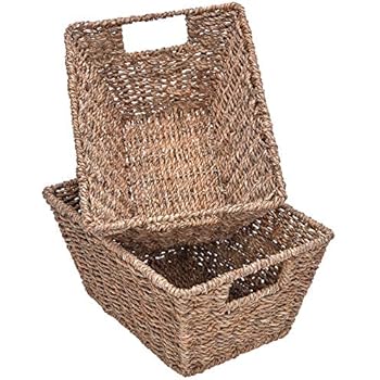 StorageWorks Seagrass Storage Baskets, Woven Wicker Baskets with Insert Handles, 12