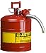 Justrite 7250130 Galvanized Steel, AccuFlow Type II Red Safety Can with 1" Flexible Spout, Large ID zone, Meets OSHA & NFPA For Handling Hazardous liquids. 5 Gallon (19L) Size.