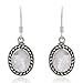 925 Oxidized Sterling Silver Moonstone Gemstone Oval Rope Edge Vintage Dangle Hook Earrings 1.3