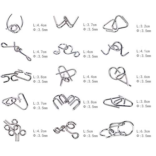 Livoty 15Pcs Metal Wire Puzzles Brain Teaser Metal Wire Puzzles Educational Toy Stress Reliever Gift for Kids Adult (Red) - Thumbnail 4