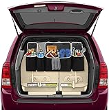 lebogner 4 Pocket BackSeat/Trunk Organizer By Auto Interior, Trunk Organizer, Backseat Organizer With Lids, Car Organizer, Multipurpose Cargo Accessories Organizer, Back Seat Storage Organizer