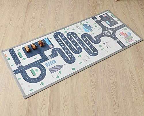 Motoring Roads Printed Kids Mat Rug Car Road Children Gift Learning Play Space Toy (Small, Ivory)