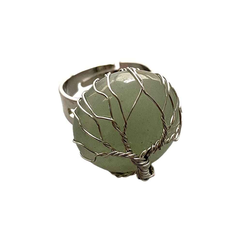 VIE Wire Wrapped Tree of Life Ring, 2cm, Green Aventurine
