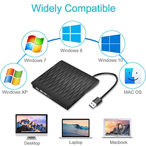 External CD DVD Drive,USB 3.0 Slim Portable CD/DVD Writer/Rewriter/Burner,Optical Drives Player for PC Desktop Laptop (Black)