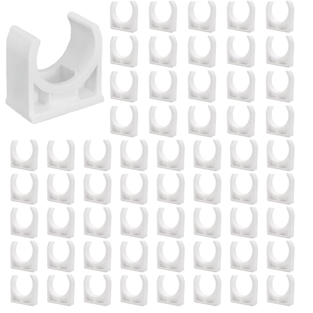 RHQFDM 60 Pieces 25mm PPR Pipe Clamp Pipe Clamps Fix Support Universal Single Pipe Clip Push-in Pipe Clamps White Plastic Tubing Clips for Garden,Swimming Pool Pipe Fastening