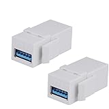 BATIGE 2-PACK USB 3.0 Keystone Jack Female Coupler Insert Snap-in Connector Socket Adapter Port For Wall Plate Outlet Panel - White