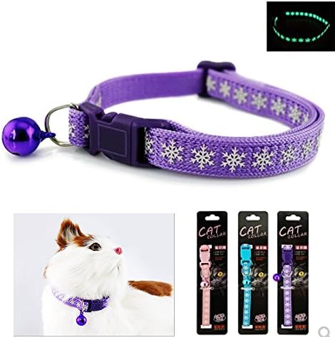 Lupeta Snowflake Reflective Cat Collar Safety Lock with Bells Pink Nylon Cats Collar Collars Reflective for Cats Small Dogs 20-32cm (Purple)