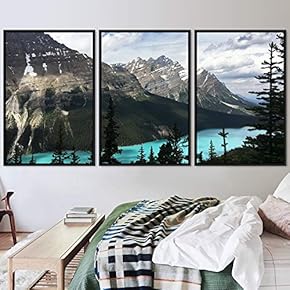 signwin 3 Piece Framed Canvas Wall Art Lake...