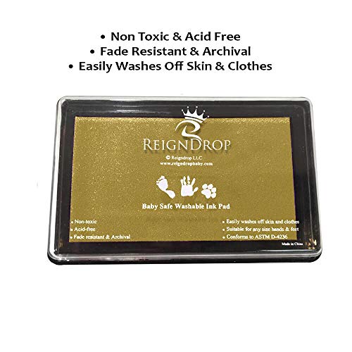 ReignDrop Ink Pad For Baby Footprint, Handprint, Create Impressive Keepsake Stamp, Non-Toxic and Acid-Free Ink, Easy To Wipe and Wash Off Skin, Smudge Proof, Long Lasting Keepsakes (Glitter Gold)