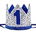 Maticr Glitter First Birthday Crown Baby Boy 1st Bday Party Hat Cake Smash Photo Prop (Tiny Silver & Royal 1)