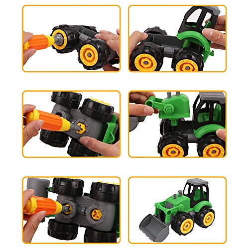 deAO 28-teiliges Bauernhof Spielset mit DIY-auseinanderziehbarem Traktor und Anhängern, manuellem Schraubendreher… – Bild 7