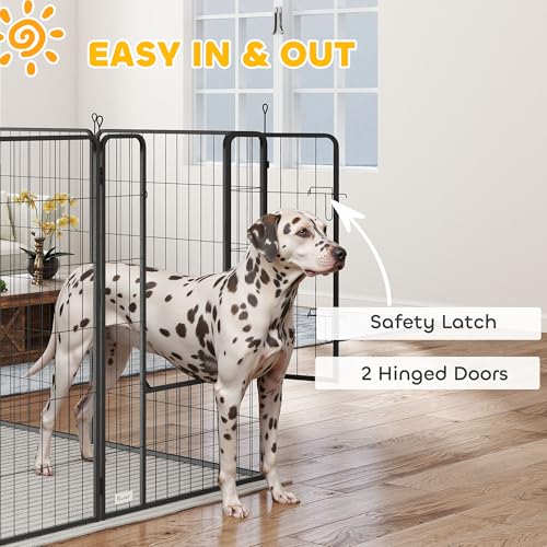 PawHut Dog Playpen, 31.5" W Heavy-Duty Metal Puppy Play Pen, Pet Exercise Fences for Outside and Indoor, DIY Design with Door for Large Dogs, 16 Panels, 47" H