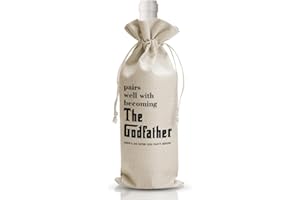DOI-LANEE Pairs Well With Becoming The Godfather Wine Bag Godfather Gift Wine Bag Wine Bag For Godfather Godparent Uncle Baptism Baby Shower Cotton linen Wine Gift Bag With Drawstring