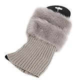 MIOIM Women Faux Fur Trim Knitted Winter Leg Warmers Ankle Boot Cuff Toppers