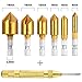 Countersink Drill Bits Center Punch Tool Sets, Sibaok 1 Pcs Brass Automatic Punch, 6 Pcs Hex Shank Five-blade Chamfering Drill Bit High Carbon Steel Titanium Plated for Wood DIY, 6/8/9/12/16/19mm