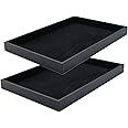 JETEHO Black Velvet Stackable Jewelry Tray Showcase Display Stackable Necklace Bracelet Ring Showcase Display Empty Plate (2 Pack)