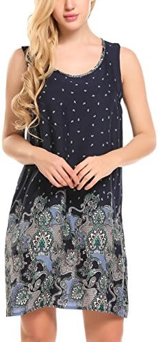DonKap Women's Print Sleeveless Loose Casual Mini Chiffon Dress Navy Blue M
