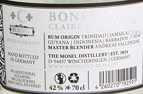 Bonpland | Rum Claire - White | 700 ml | Blend aus verschiedenen Destillaten | Aus 5 verschiedenen Herkunftsländern – Bild 4