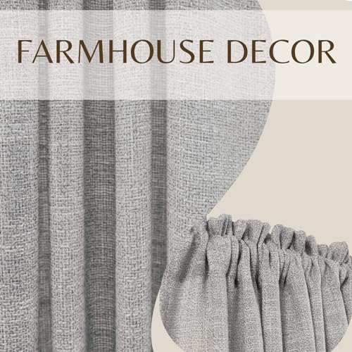 VOILYBIRD GREY PRIVACY THICK LINEN LOOK CURTAINS 84 INCHES LONG FOR LIVING ROOM, RUSTIC FARMHOUSE ROOM DARKENING DRAPES ROD POCKET 2 PANELS 52X84