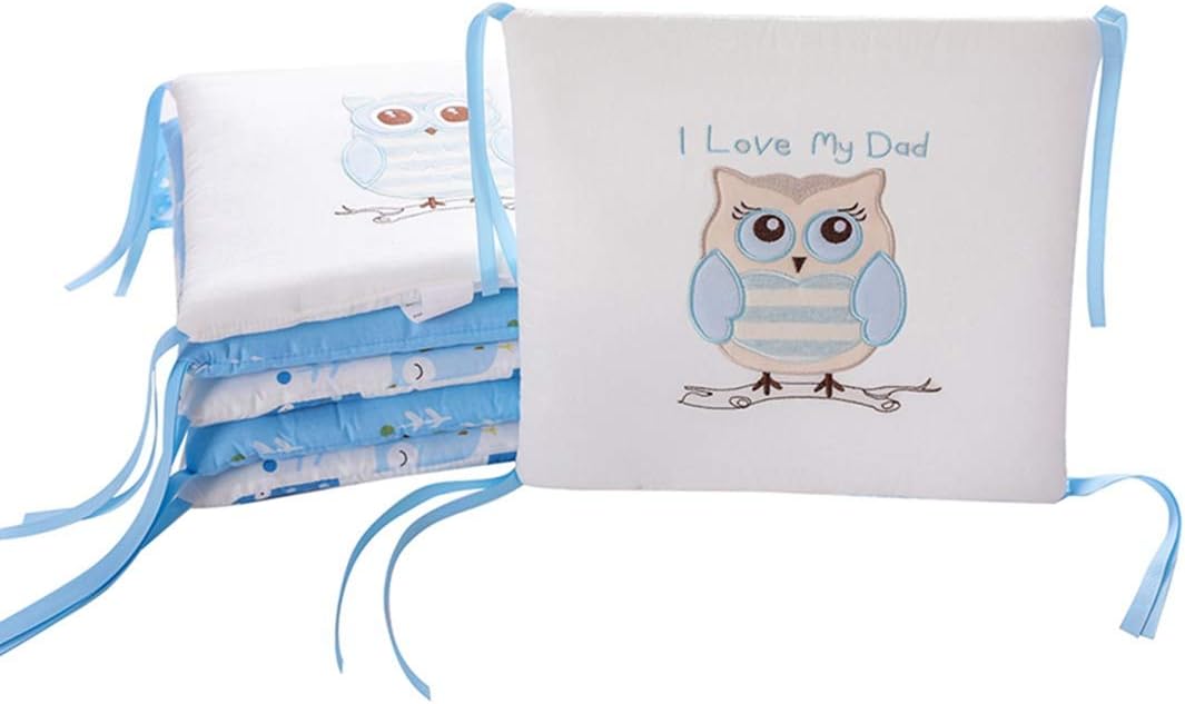 Freahap 6PCS Cotton Baby Crib Bumpers Breathable Cradle Bedding Bumper Blue Owl