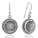 925 Sterling Silver Natural Labradorite Gemstone Rope Edge Round Dangle Hook Earrings 1.2